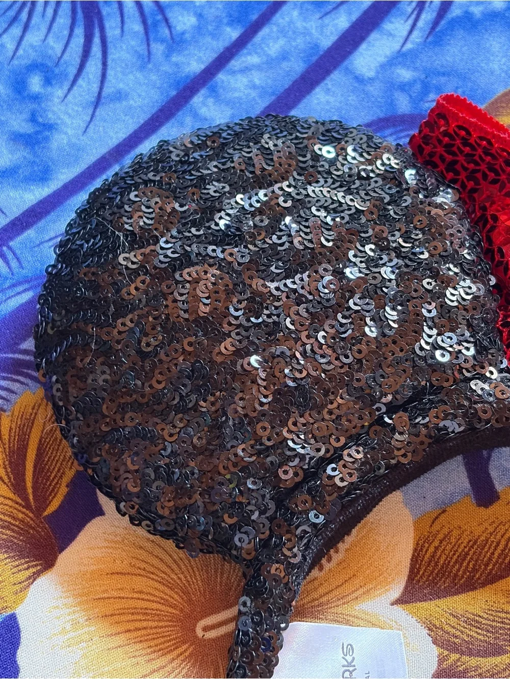 Disney Parks Minnie Mouse Black Sequin Ears Headband with Red Bow